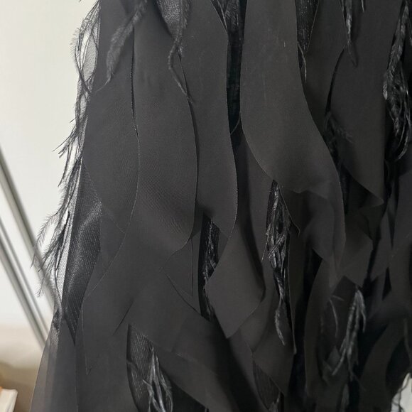 Sue Wong Bead and Feather Drop-Waist Floor-Length Gown - Black - Size 2 - Picture 5 of 6